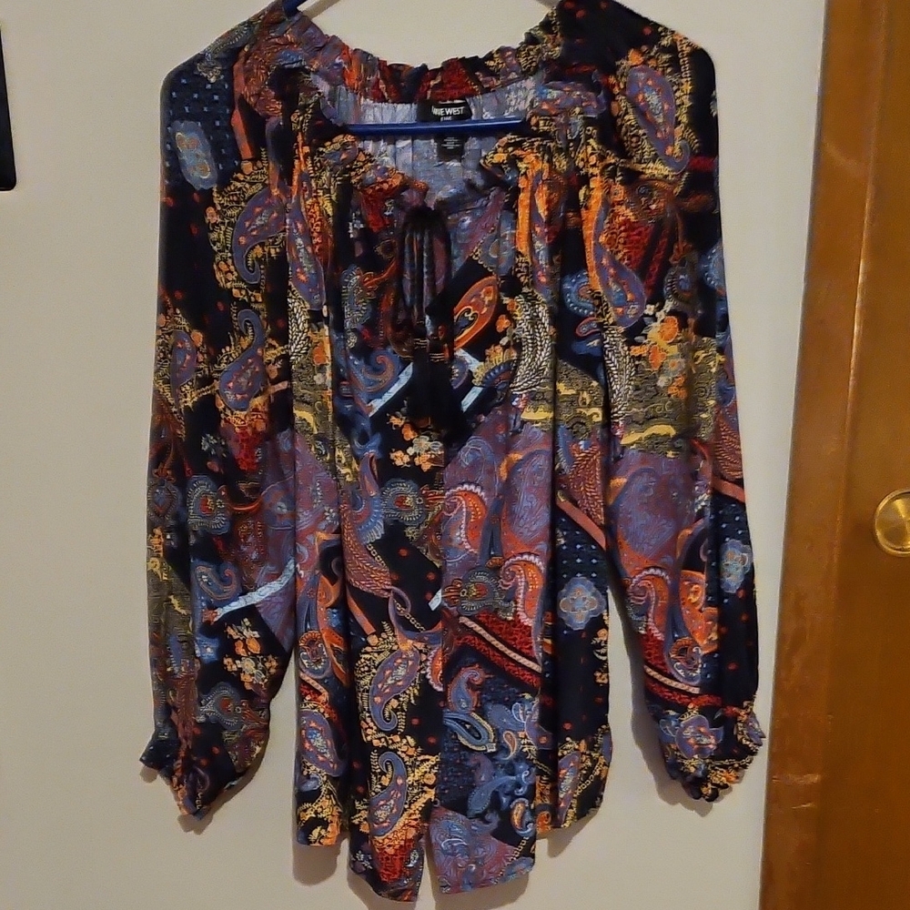 NWOT Nine West Paislet Design Flowy Button-down Blouse
